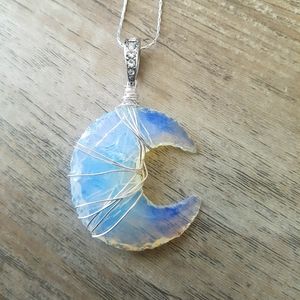 Crescent moon opalite necklace